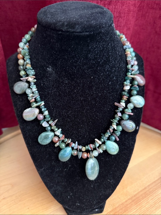 Handmade Jewelry - Multi-Stone jade Teardrop double strand Necklace -handmade